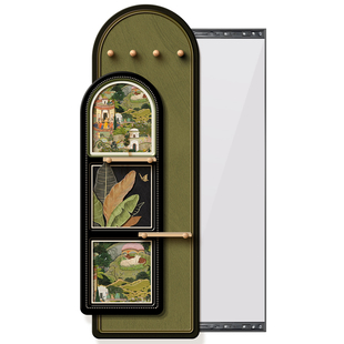 中古风玄关隐形推拉全身镜装饰画2026新款洞洞板遮挡隐藏式穿衣镜