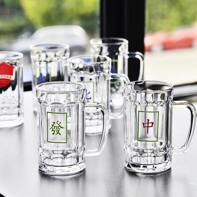 新疆包邮钢化玻璃杯带把手棋牌室茶楼个人专用麻将茶杯耐高温防摔