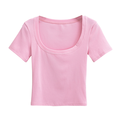 U领紧身显瘦短款露脐短袖T恤上衣