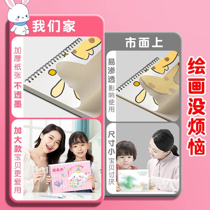 卡通线圈绘画本加厚素描本本空白涂鸦生美术小学生画画幼儿园手绘