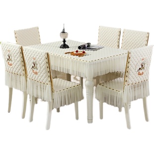 中式餐桌椅子套罩一体坐垫四季通用连体餐桌布椅套套装长方形家用