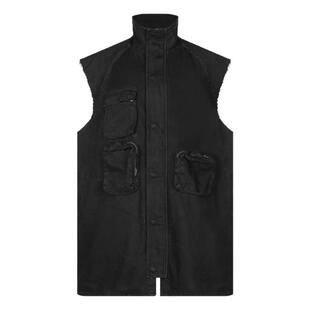 CHU楚妞[墨莉]纯棉牛仔毛边马甲2026春季新款女无袖口袋背心上衣