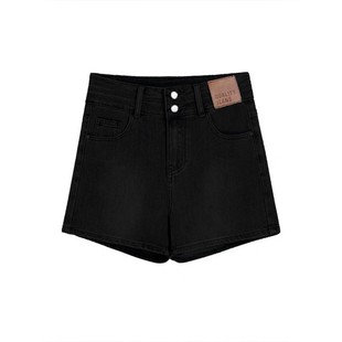 黑色弹力牛仔短裤女夏季新款大码胖mm高腰显瘦梨形身材a字热裤子