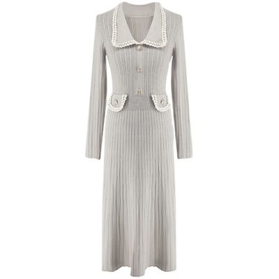 新品●小香风翻领显瘦针织连衣裙