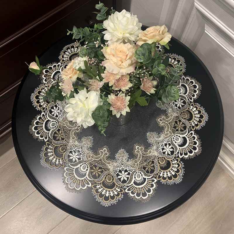 美式大圆桌布布艺家用圆形蕾丝餐桌双层小一件垫欧式台布圆盘