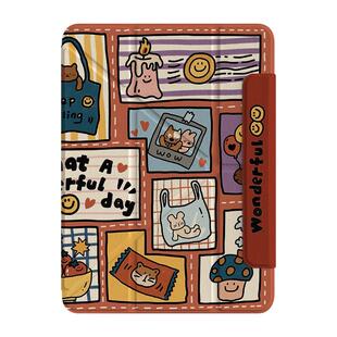 复古格子卡通拼贴磁吸分离可拆卸iPadAir6保护套新款2024适用苹果iPad10保护壳平板Pro11寸Air5带笔槽10.2女