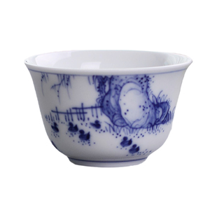 茶与器台湾三希堂手绘青花主人杯平口杯70ml青花瓷茶杯广口陶瓷杯