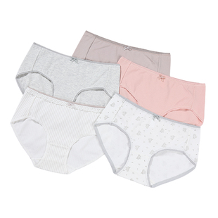 tutuanna内裤女中腰三角裤纯色印花透气可爱卡通柔软五条装小裤