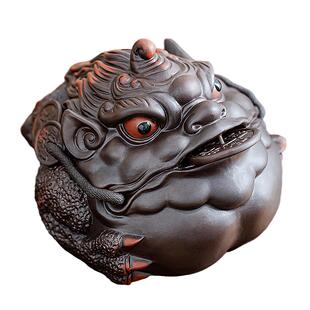 紫陶金蟾茶宠摆件精品可养高档茶桌茶台茶盘紫砂茶玩招财高端茶具