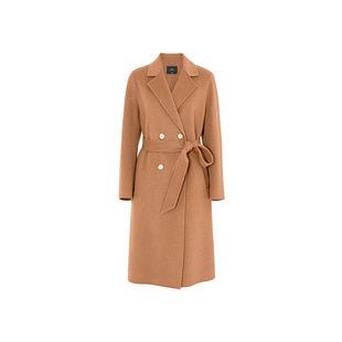 AUM噢姆冬季耗牛绒长款双面呢大衣收腰呢子外套