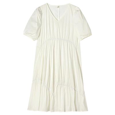 松紧腰宽松中裙连衣裙