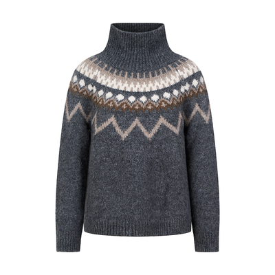 HeyDress费尔岛毛衣女冬季复古撞色提花拉毛保暖高领针织衫上衣