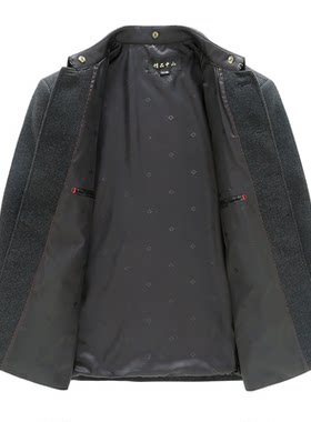 中山装男秋冬季爸爸装毛呢