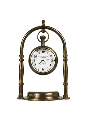 美式风黄铜复古做旧小钟表指南针