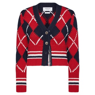 [24期免息][秋冬新品]THOM BROWNE 2025秋冬女士菱格短款针织开衫