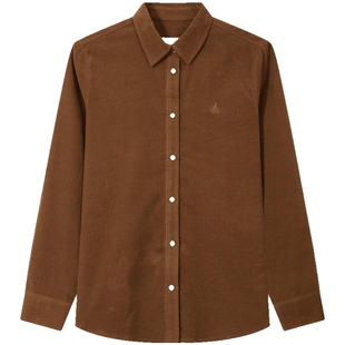 BEANPOLE滨波 女士休闲商务美拉德老钱风灯芯绒土黄色长袖衬衫