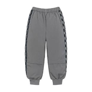 马拉丁童装儿童裤子2024冬装新款女大童格纹织带保暖束脚羽绒裤