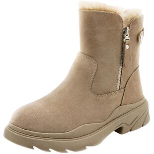 jm快乐玛丽2025冬季新款时尚雪地靴女鞋纯色加厚防滑靴子保暖棉鞋