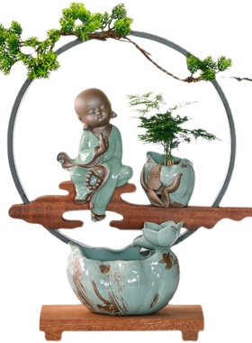 流水生财摆件水车喷泉招财开业