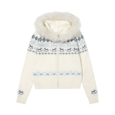 iSaluteU 美式复古费尔岛毛衣外套潮牌秋冬情侣大毛领撞色针织衫