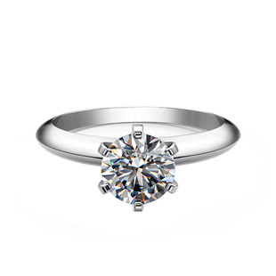 福大生18K白金结婚钻戒 克拉效果六爪钻石女戒 圆形铂金婚戒定制