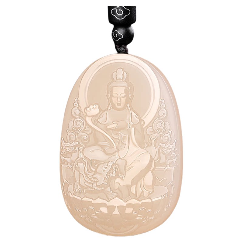 和田玉藕粉十二生肖本命佛平安牌