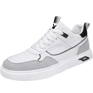 花花公子小白鞋子男款春秋2026新款软底运动皮面板鞋男士休闲潮鞋