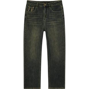 爱居兔复古时尚阔腿裤女冬季新款反面磨毛牛仔裤