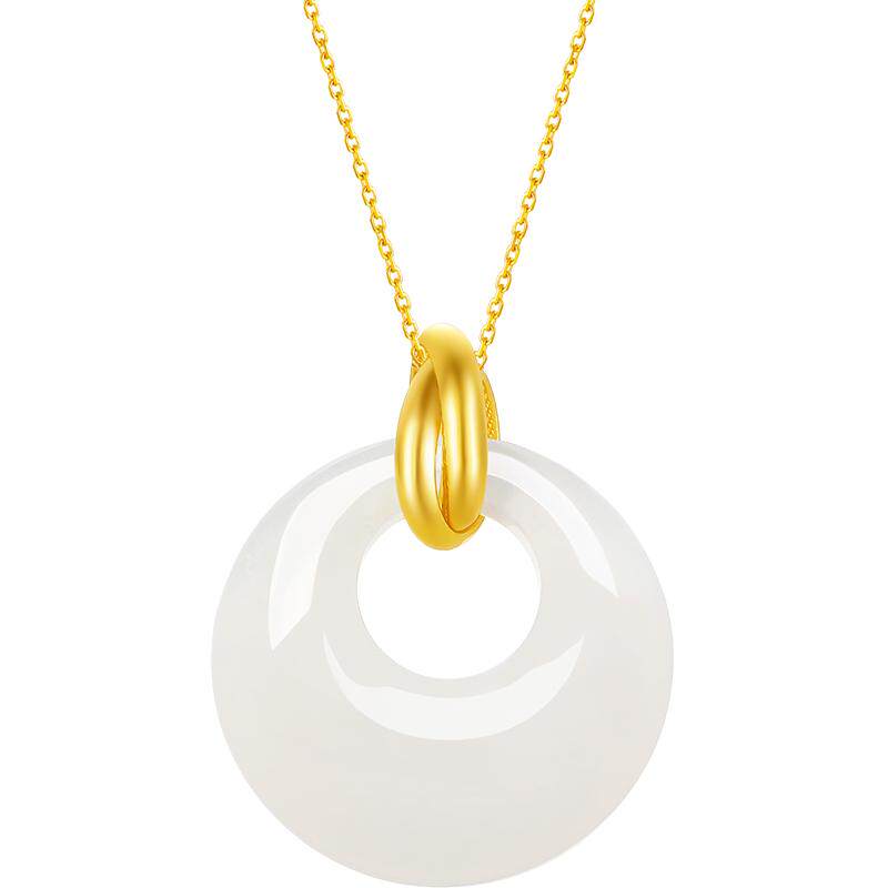 周六福女款平安扣送礼金镶玉吊坠