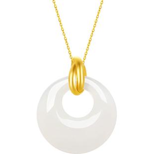 周六福和田玉吊坠女金镶玉黄金足金平安扣白玉玉坠挂件情人节