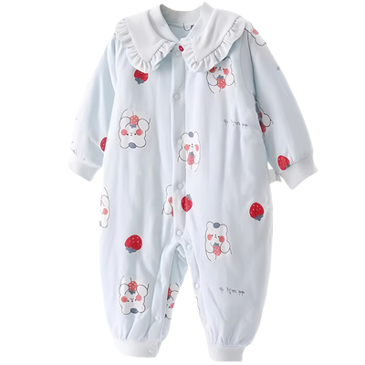 婴儿三层保暖连体衣新疆长绒棉