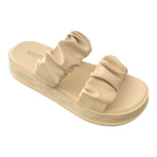 细细条 增高厚底百搭时尚外穿褶皱双带拖鞋女夏季防滑海边沙滩鞋