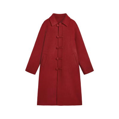 酒红色呢子大衣女秋冬毛呢外套