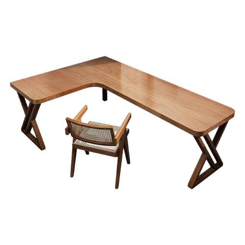 转角书桌书架一体家用卧室床边电脑桌实木书桌书架一体台式电脑桌