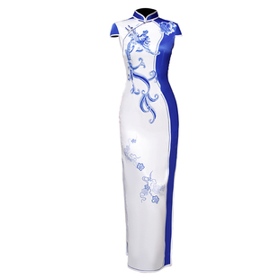 青花瓷真丝绸旗袍改良连衣裙中长款夏季年轻款优雅气质走秀中国风