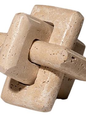 新中式洞石真花插花器装饰摆件