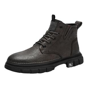 海澜之家男鞋2026新款厚底增高马丁靴男款黑色低帮耐磨工装靴加绒