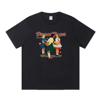 索罗娜美式复古童趣印花短袖t恤