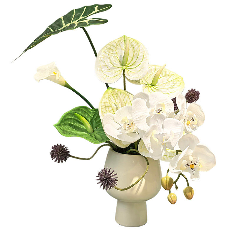 绿掌摆件桌面花艺小清新仿真花蝴蝶兰花艺新中式桌面装饰餐厅轻奢