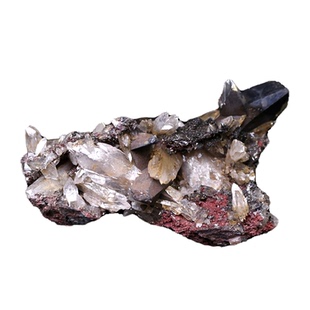 赤铁矿石天然燕尾双晶共生原石矿物晶体标本水晶方解石收藏摆件