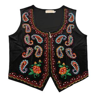 新疆舞蹈演出服民族女士马甲维吾族表演服装夏季丝绒绣花烫钻马夹