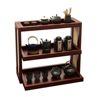 博古架实木中式茶桌茶具置物架茶室小型台式摆件茶杯茶壶展示架子