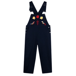 落落狷介 连体裤2025新款女春秋牛仔刺绣背带裤女小个子宽松裤子