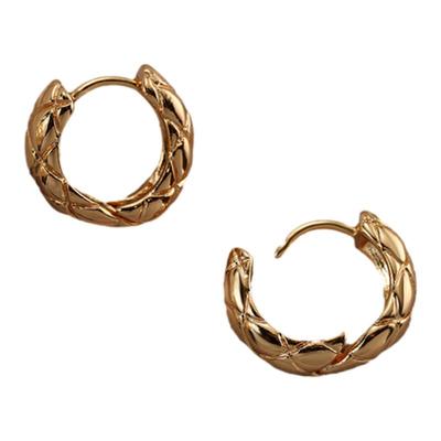 饰悟银饰菱格纹耳环女耳扣圈圈