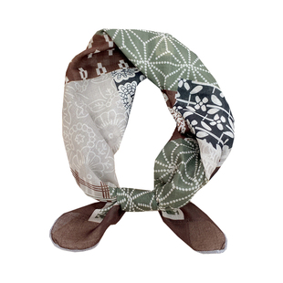 丝巾小方巾女复古棕色几何棉麻护颈系脖领巾 搭配衬衫ins头巾发带