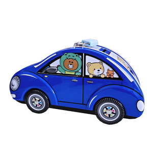 大容量四轮会动甲虫车只能存不能取的存钱罐2023新款男童钥匙锁铁