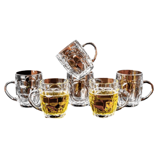 青苹果玻璃水杯家用套装扎啤杯子带把啤酒杯加厚耐高温茶杯六只装