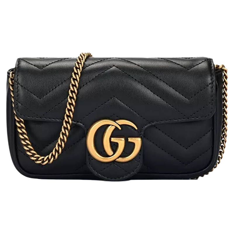 【自营】中古99新Gucci/古驰V型纺缝皮革牛皮单肩斜挎包迷你女包