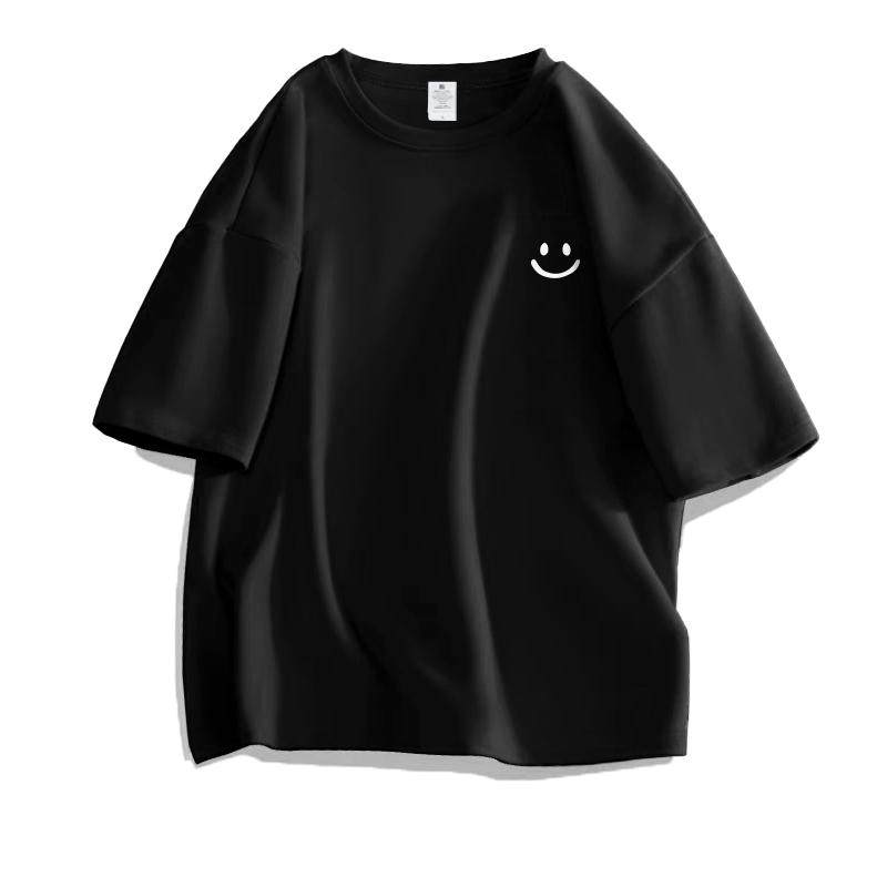 soinku日系简约微笑表情短袖T恤男生潮牌重磅纯棉衣服夏季半袖