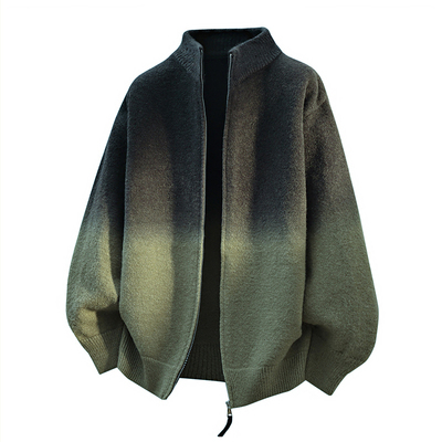 唐狮集团DESSO开衫毛衣男秋冬立领外套休闲慵渐变懒风拉链针织衫